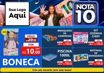 Modelo de Encarte para Encarte A4 Horizontal com o tema Nota 10 para Brinquedos