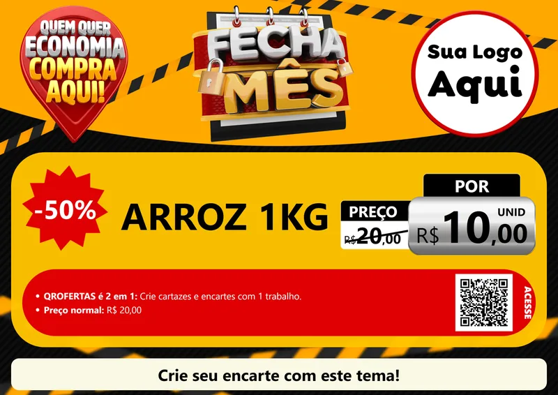 Modelo de Cartaz para Cartaz A4 Horizontal com o tema Fecha Mês para Supermercado