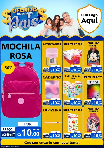 Modelo de Encarte para Encarte A4 Vertical com o tema Ofertas do Dia dos Pais para Papelaria