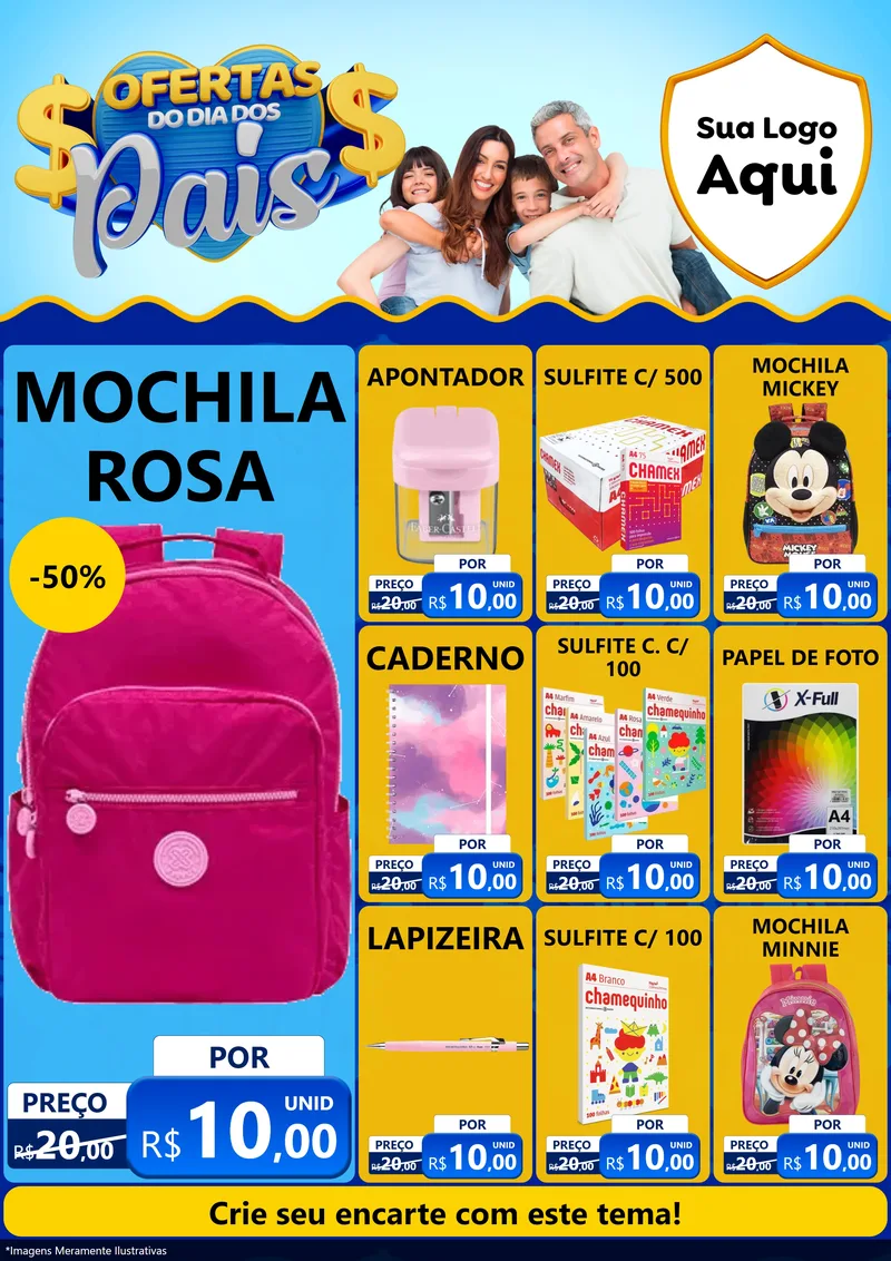 Modelo de Encarte para Encarte A4 Vertical com o tema Ofertas do Dia dos Pais para Papelaria