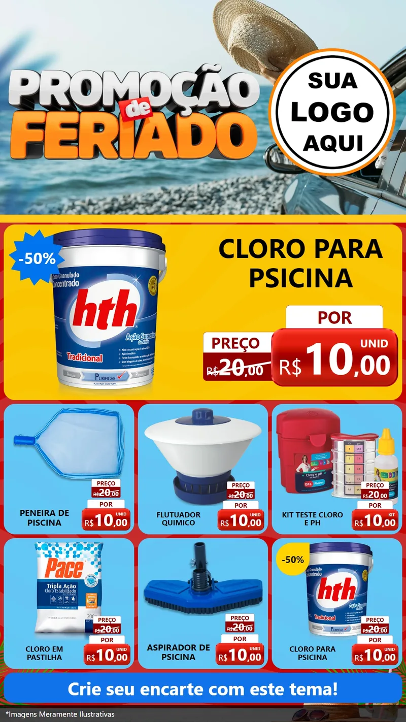 Modelo de Rede Social para Stories com o tema Promoção de Feriado para Produtos para Piscina