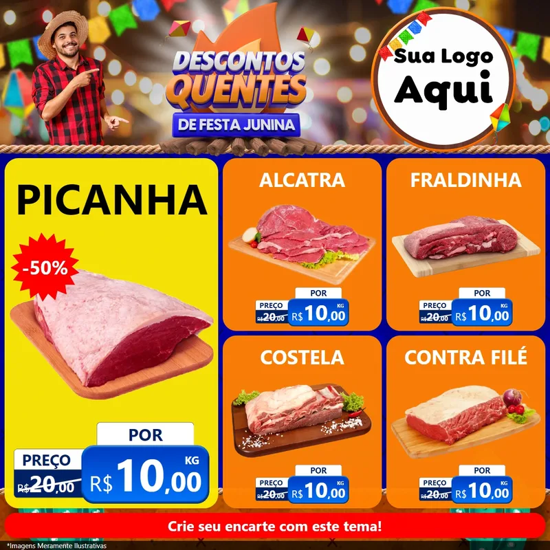 Modelo de Rede Social para Feed Facebook com o tema Descontos Quentes de Festa Junina para Açougue