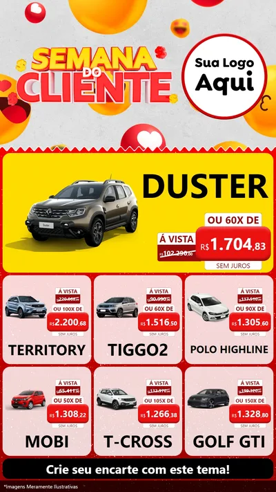 Modelo de Rede Social para Stories com o tema Semana do Cliente para Concessionaria de Carros