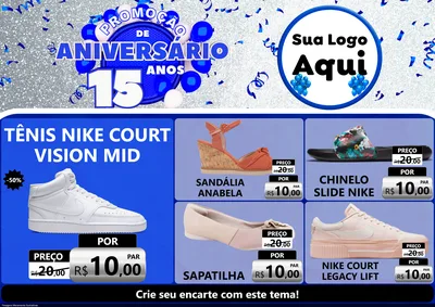 Modelo de Encarte para Encarte A4 Horizontal com o tema Promoção de Aniversário - 15 Anos para Calçados