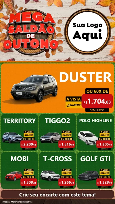 Modelo de Rede Social para Stories com o tema Mega Saldão de Outono para Concessionaria de Carros