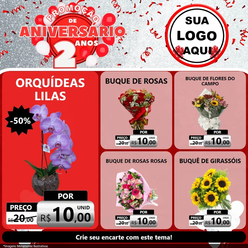 Modelo de Rede Social para Feed Facebook com o tema Promoção de Aniversário - 2 Anos para Floricultura e jardim
