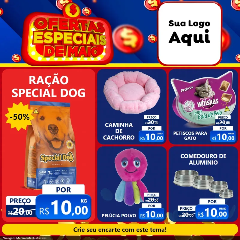 Modelo de Rede Social para Feed Facebook com o tema Ofertas Especiais de Maio para Pet Shop