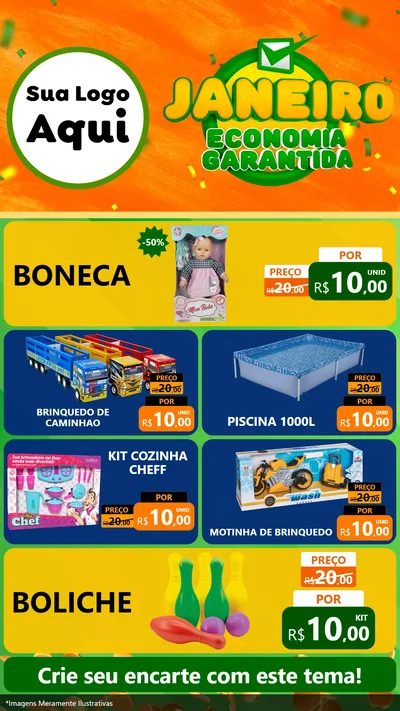Modelo de TV para TV Vertical com o tema Janeiro - Economia Garantida para Brinquedos