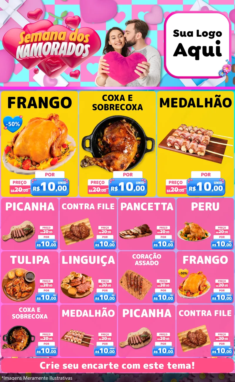 Modelo de Encarte para Encarte Grande com o tema Semana dos Namorados para Assados
