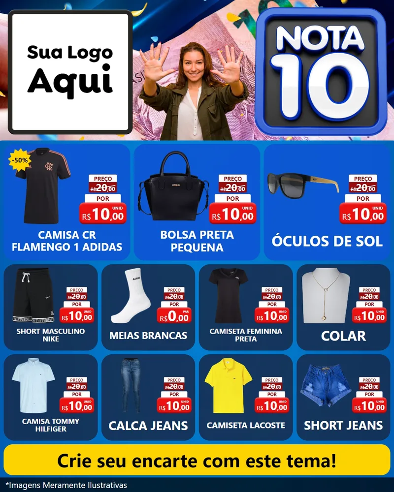Modelo de Rede Social para Feed Instagram com o tema Nota 10 para Roupas e acessórios