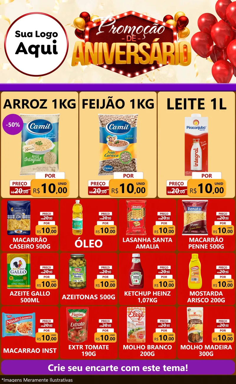 Modelo de Encarte para Encarte Grande com o tema Promoção de Aniversário para Supermercado