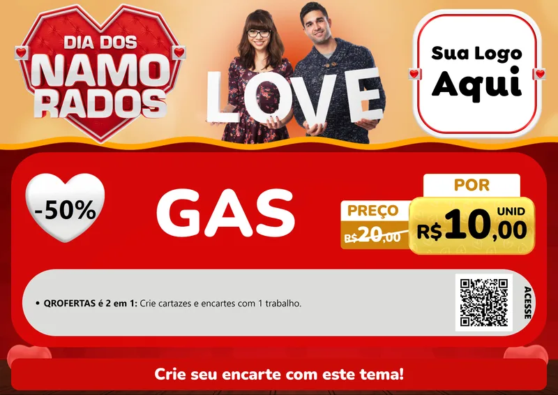 Modelo de Cartaz para Cartaz A4 Horizontal com o tema Dia dos Namorados para Água e gás