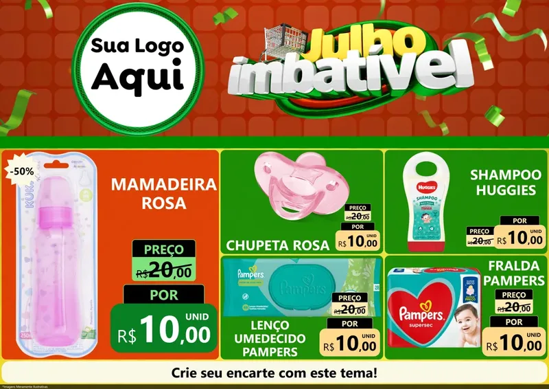 Modelo de Encarte para Encarte A4 Horizontal com o tema Julho Imbatível para Bebês