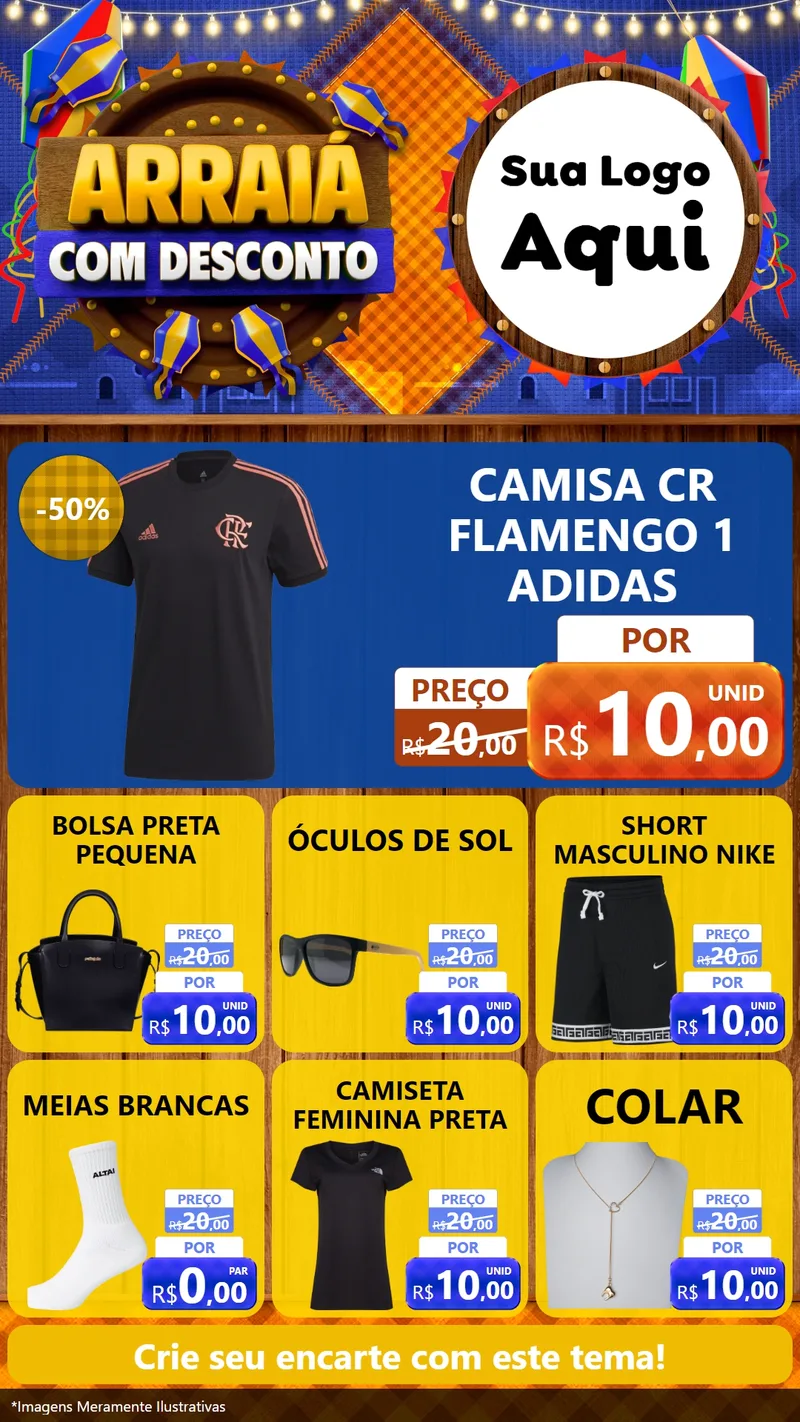 Modelo de Rede Social para Stories com o tema Arraiá Com Desconto para Roupas e acessórios