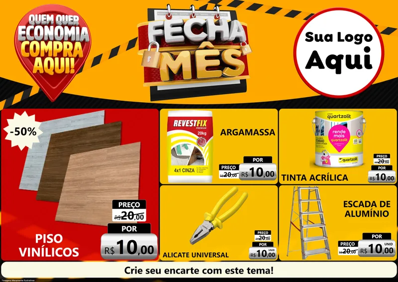 Modelo de Encarte para Encarte A4 Horizontal com o tema Fecha Mês para Material para Construção