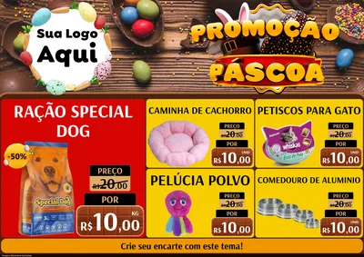 Modelo de Encarte para Encarte A4 Horizontal com o tema Promoção Páscoa para Pet Shop