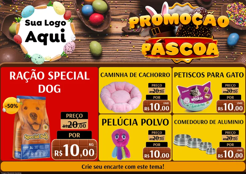 Modelo de Encarte para Encarte A4 Horizontal com o tema Promoção Páscoa para Pet Shop