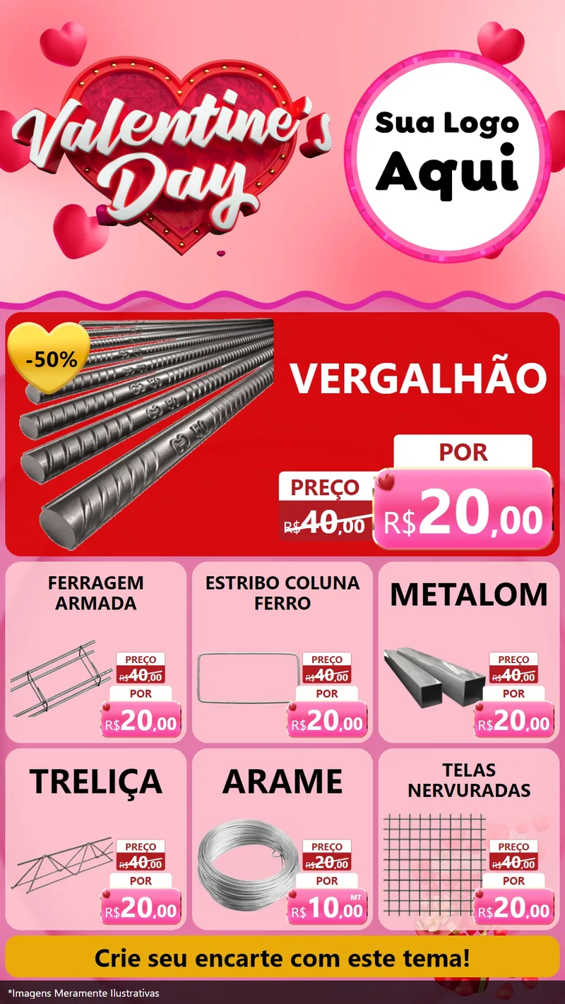 Modelo de Rede Social para Stories com o tema Valentine's Day para Ferragens