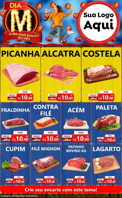 Modelo de Encarte para Encarte Grande com o tema Dia M - O Dia Mais Barato Do Mês para Açougue