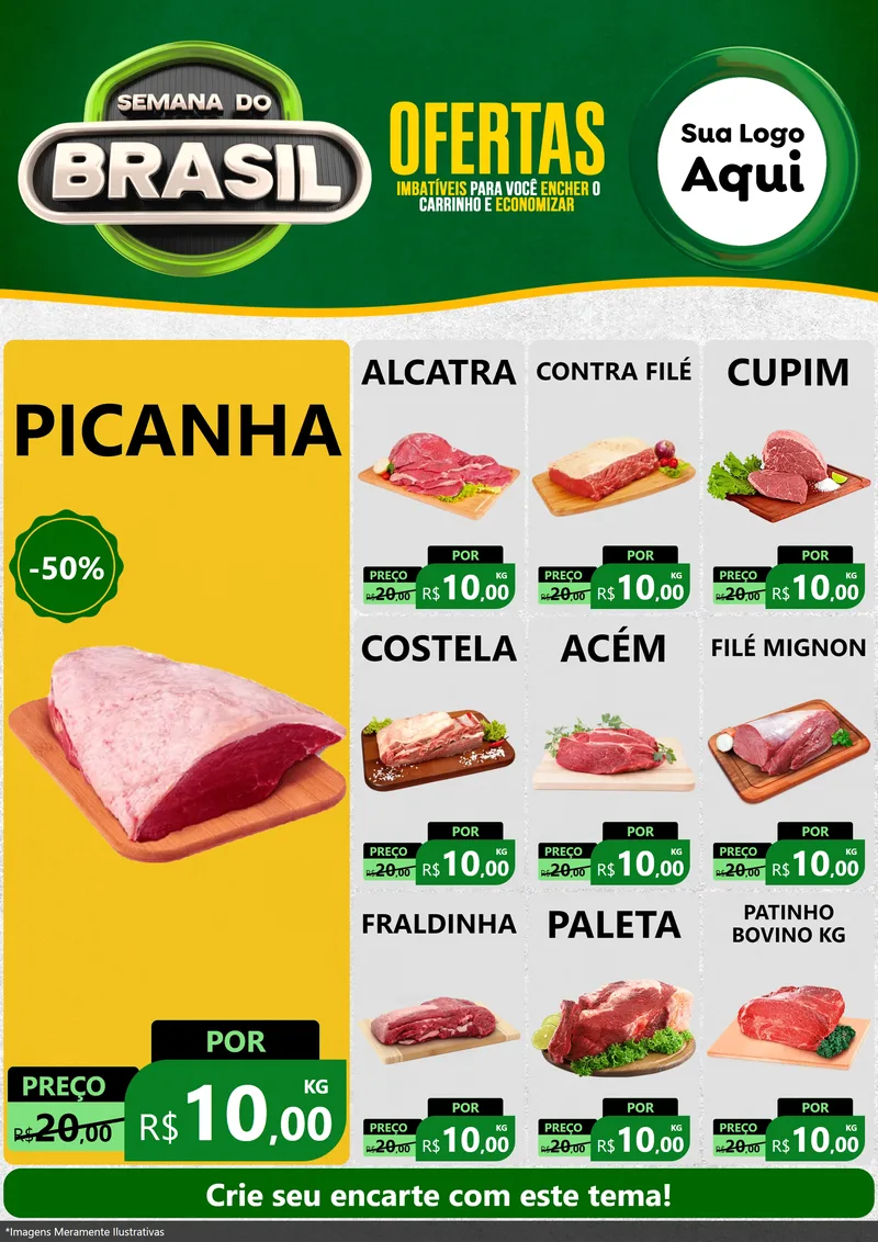 Modelo de Encarte para Encarte A4 Vertical com o tema Semana do Brasil para Açougue