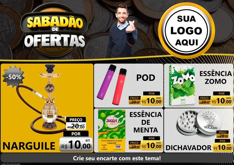 Modelo de Encarte para Encarte A4 Horizontal com o tema Sabadão de Ofertas para Tabacaria