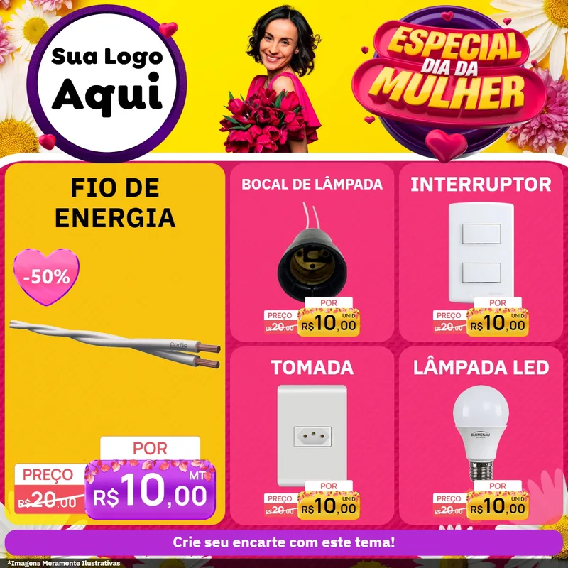 Modelo de Rede Social para Feed Facebook com o tema Especial Dia da Mulher para Materiais Elétricos