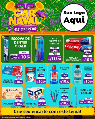 Modelo de Rede Social para Feed Instagram com o tema Carnaval de Ofertas para Higiene Pessoal