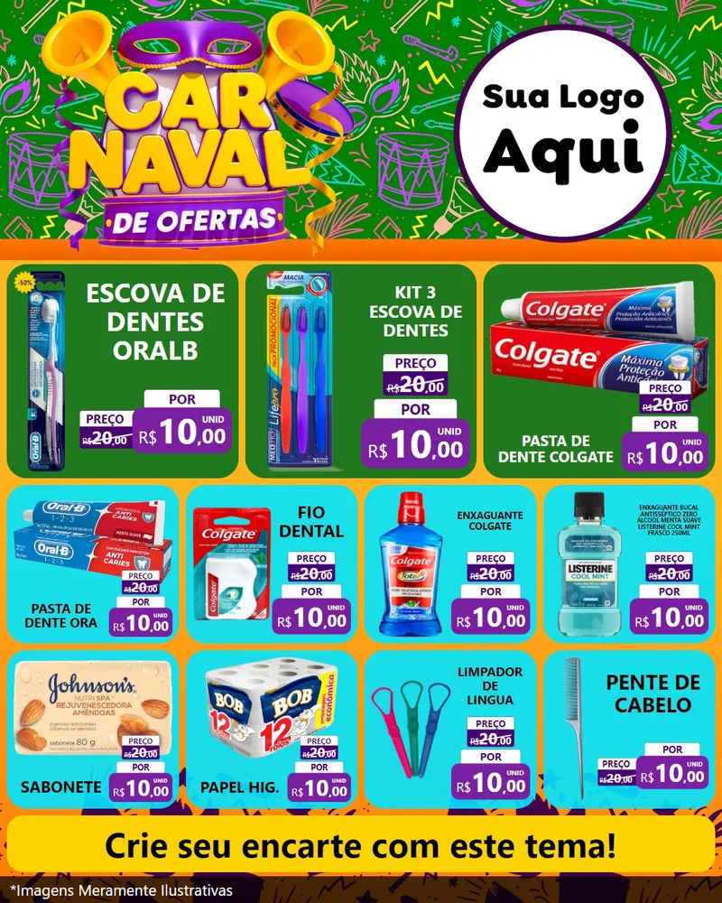 Modelo de Rede Social para Feed Instagram com o tema Carnaval de Ofertas para Higiene Pessoal