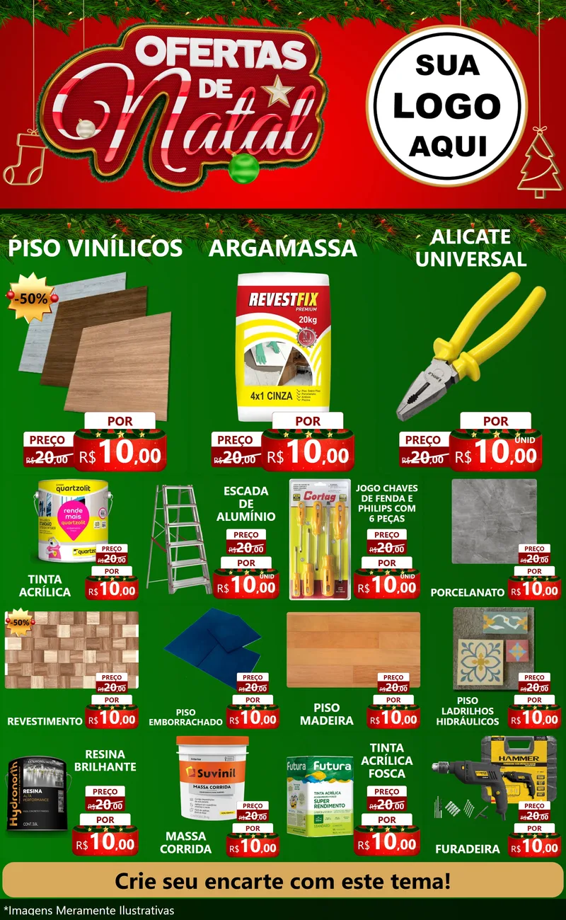 Modelo de Encarte para Encarte Grande com o tema Ofertas de Natal para Material para Construção