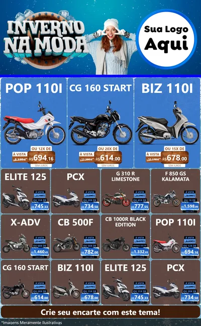 Modelo de Encarte para Encarte Grande com o tema Inverno na Moda para Concessionaria de Motos