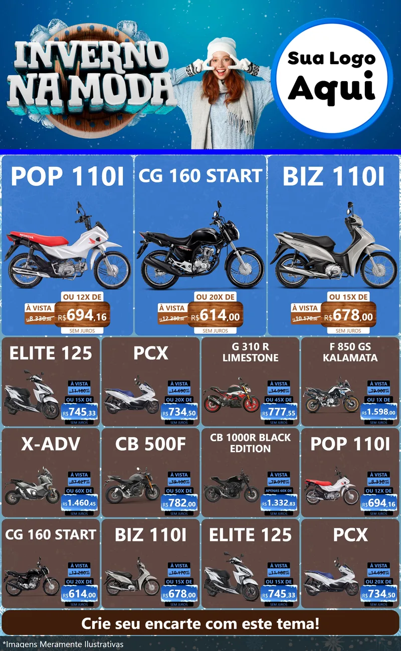 Modelo de Encarte para Encarte Grande com o tema Inverno na Moda para Concessionaria de Motos