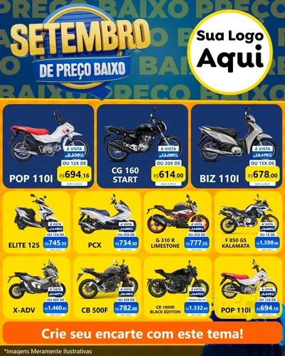 Modelo de Rede Social para Feed Instagram com o tema Setembro De Preço Baixo para Concessionaria de Motos