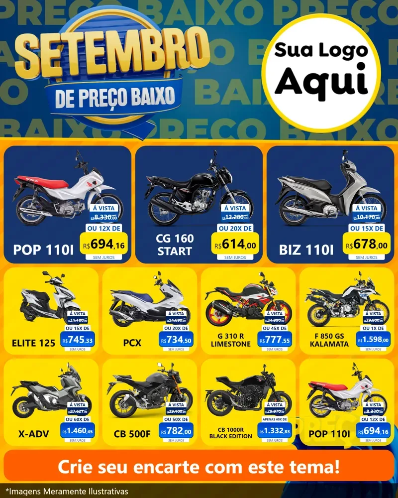 Modelo de Rede Social para Feed Instagram com o tema Setembro De Preço Baixo para Concessionaria de Motos