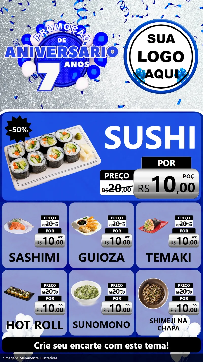 Modelo de Rede Social para Stories com o tema Promoção de Aniversário - 7 Anos para Comida japonesa