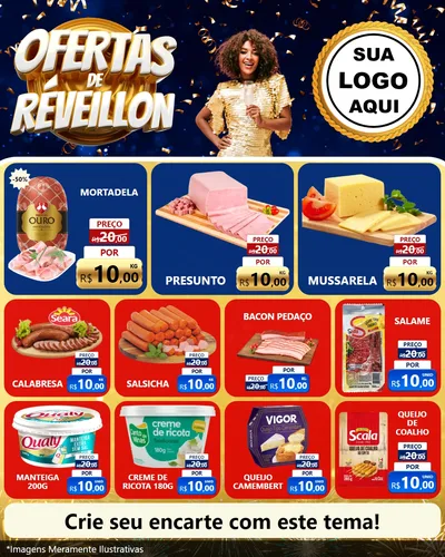 Modelo de Rede Social para Feed Instagram com o tema Ofertas de Réveillon para Frios e Laticínios