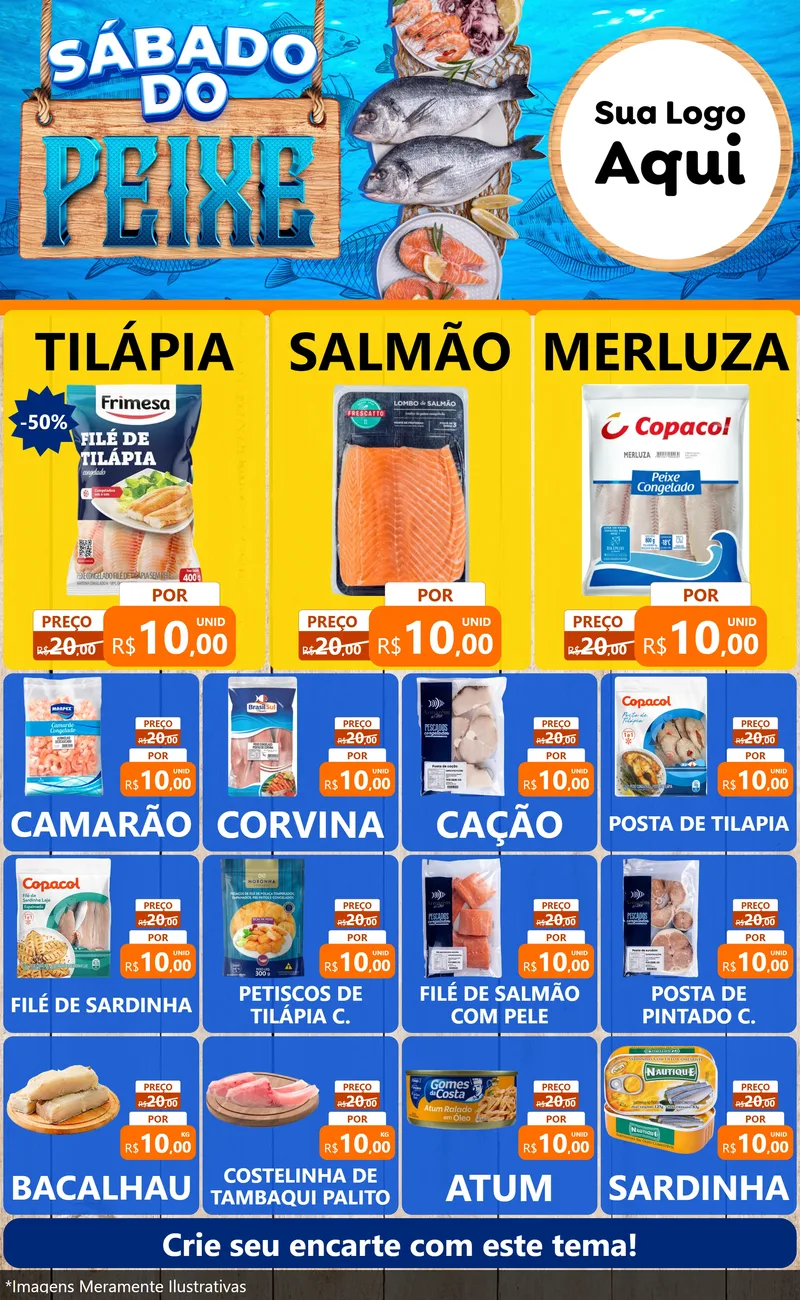 Modelo de Encarte para Encarte Grande com o tema Sábado do Peixe para Peixaria