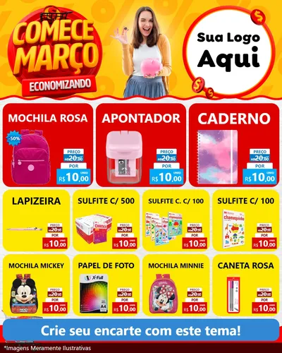 Modelo de Rede Social para Feed Instagram com o tema Comece Março Economizando para Papelaria