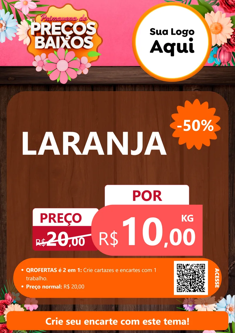 Modelo de Cartaz para Cartaz A4 Vertical com o tema Primavera de Preços Baixos para Hortifrúti