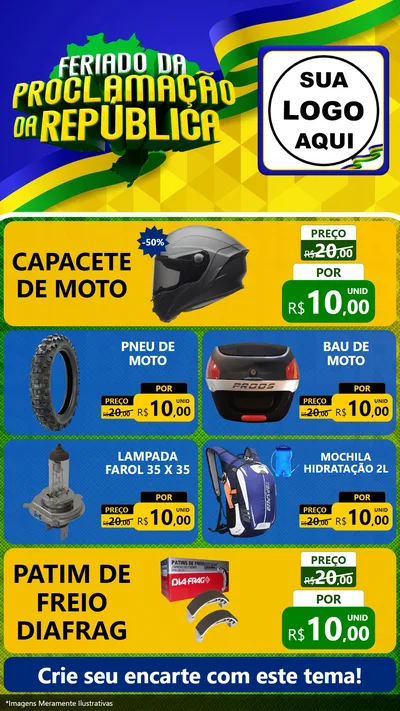 Modelo de TV para TV Vertical com o tema Feriado da Proclamação da República para Moto peças