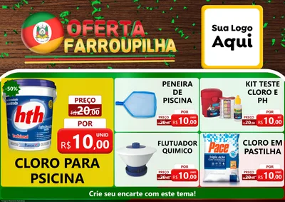Modelo de Encarte para Encarte A4 Horizontal com o tema Oferta Farroupilha para Produtos para Piscina
