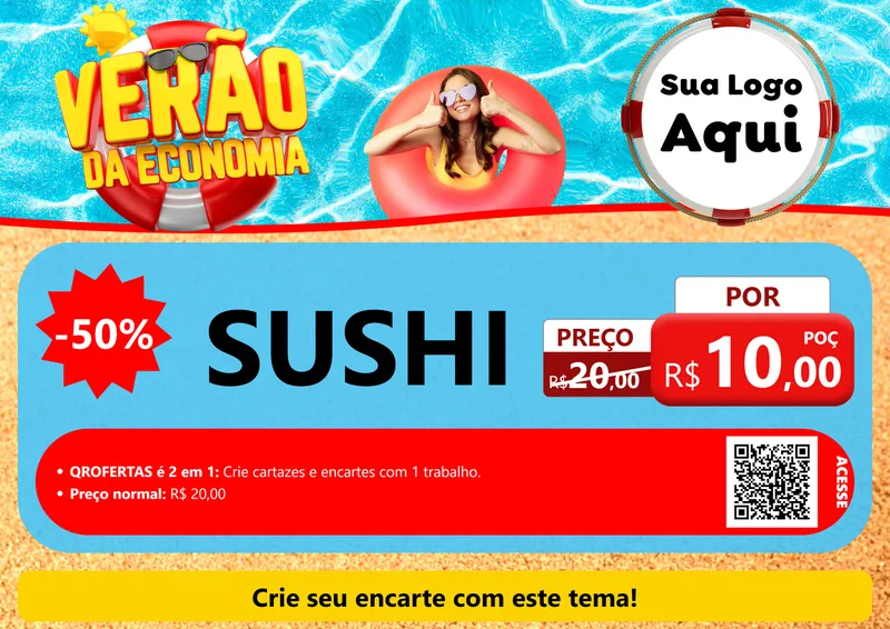 Modelo de Cartaz para Cartaz A4 Horizontal com o tema Verão da Economia para Comida japonesa