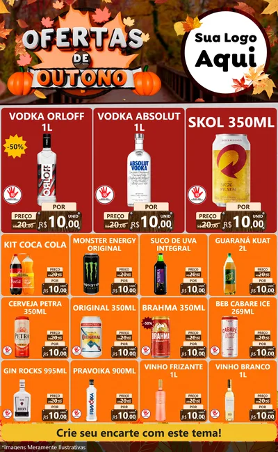 Modelo de Encarte para Encarte Grande com o tema Ofertas de Outono para Distribuidora de bebidas