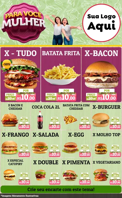 Modelo de Encarte para Encarte Grande com o tema Para Você Mulher para Hamburgueria