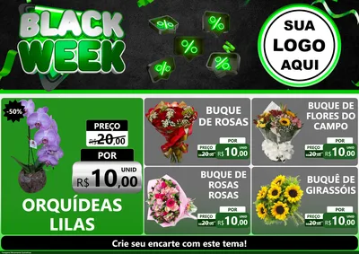 Modelo de Encarte para Encarte A4 Horizontal com o tema Black Week para Floricultura e jardim