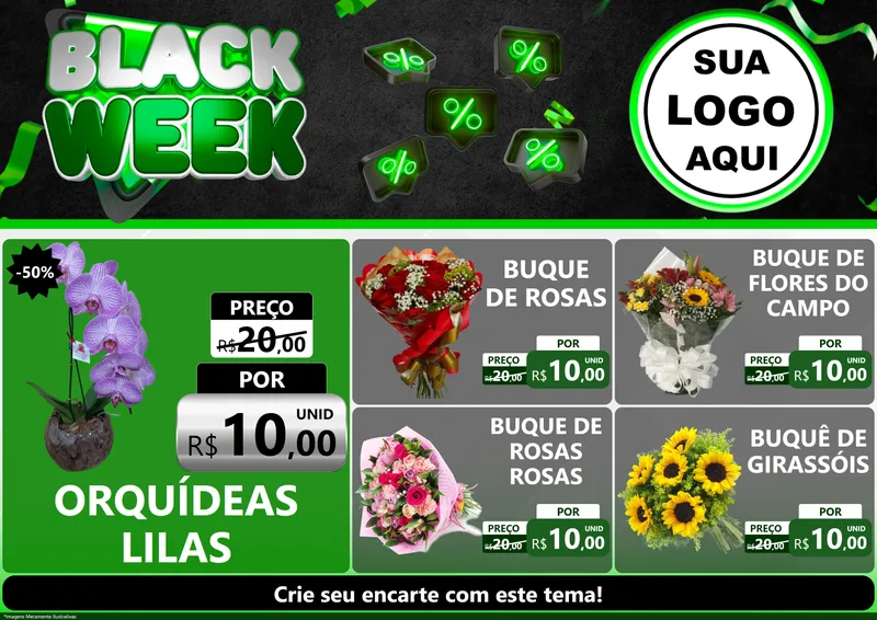 Modelo de Encarte para Encarte A4 Horizontal com o tema Black Week para Floricultura e jardim