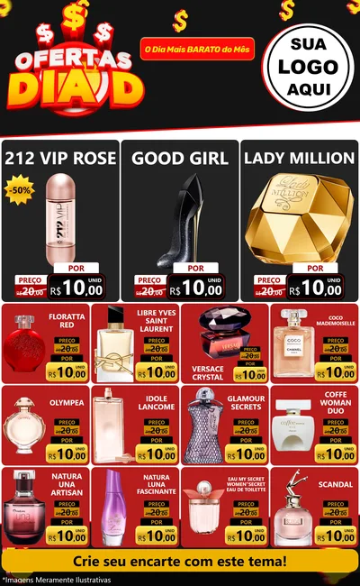 Modelo de Encarte para Encarte Grande com o tema Ofertas Dia D para Perfumes