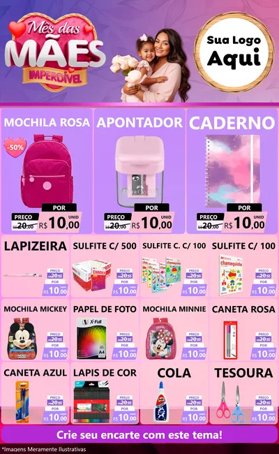 Modelo de Encarte para Encarte Grande com o tema Mês das Mães Imperdível para Papelaria
