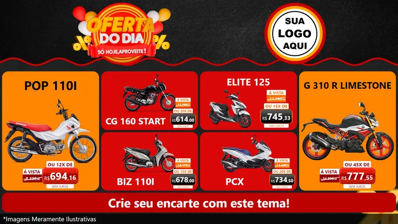 Modelo de TV para TV Horizontal com o tema Oferta do Dia - Só hoje, Aproveite! para Concessionaria de Motos