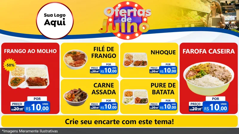 Modelo de TV para TV Horizontal com o tema Ofertas de Julho para Restaurante