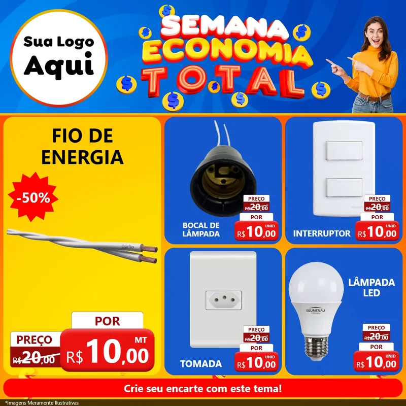 Modelo de Rede Social para Feed Facebook com o tema Semana Economia Total para Materiais Elétricos